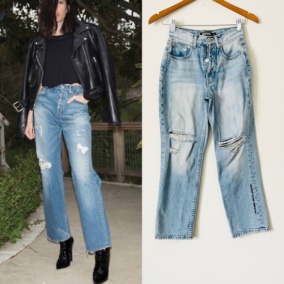 Revolve Adaptation SIZE 25 high rise straight leg distressed jeans - Picture 1 of 7